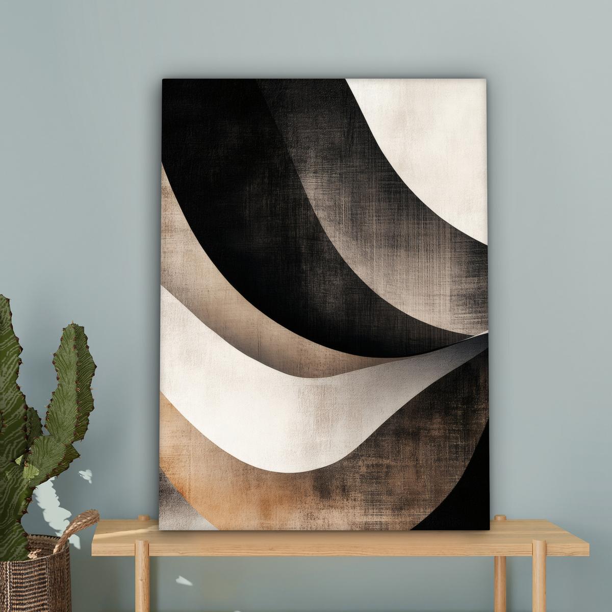LEINWANDBILD Abstrakt - Wellen - Schwarz - Verwittert Wandbild Wohnzimmer 60x80 cm - Trüffeleichefarben, Textil (60/80cm) - MuchoWow