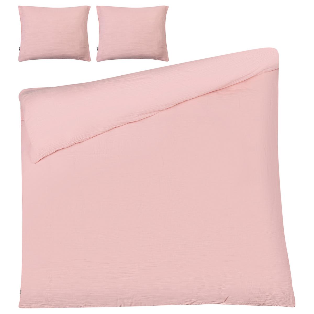 BETTWÄSCHE-SET 220/240 cm Baumwollmusselin Pastellrosa Sumner - Pink, Textil (220/240cm) - Beliani