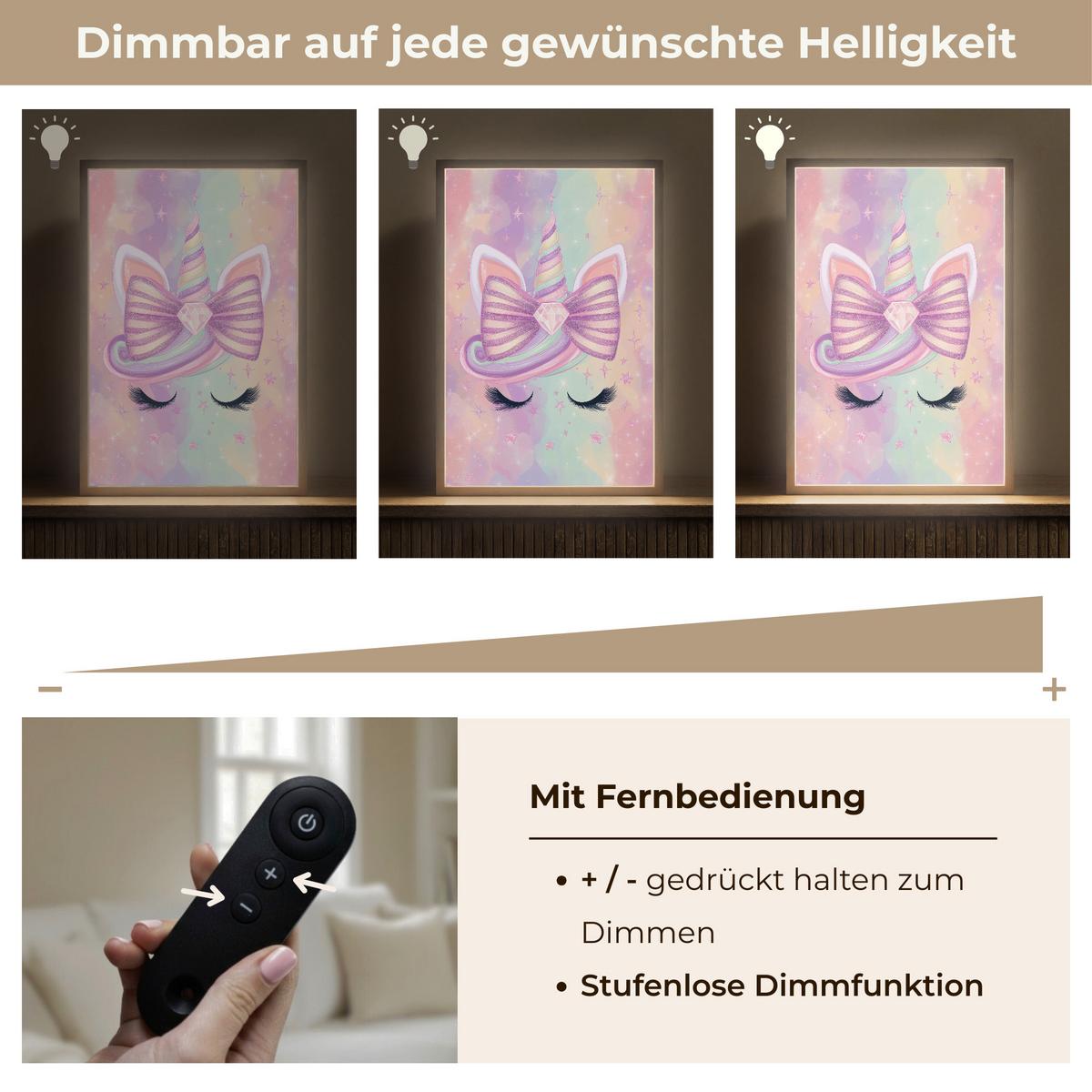 NACHTTISCHLAMPE MIT AKKU Einhorn - Glitzer - Regenbogen - Pastell 40x60 cm - Hellrosa, Holzwerkstoff (8/40/60cm) - OnlyWow