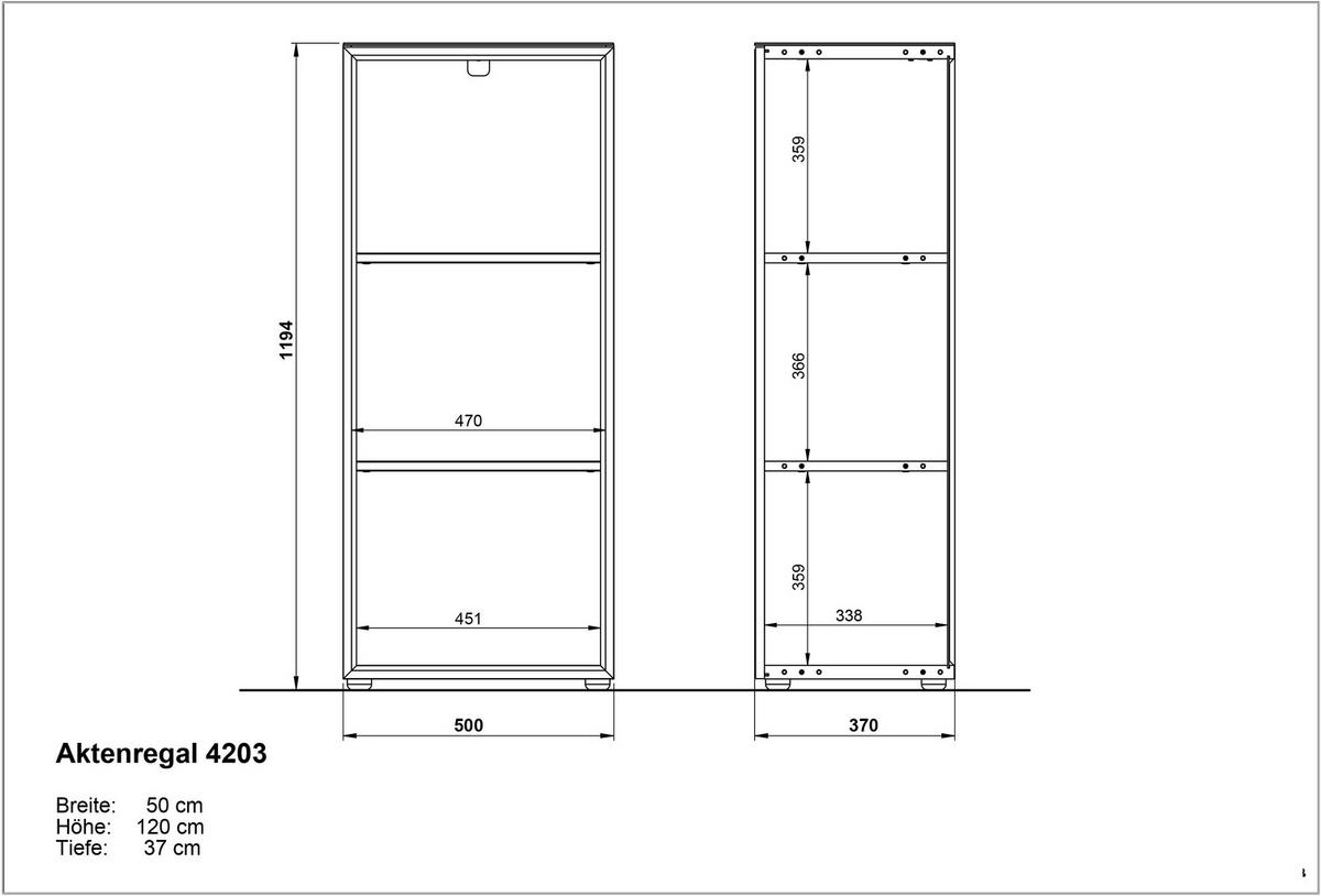 AKTENREGAL "Muenchen" 3 Ordnerhöhen & Glasauflage (Oben) Chalet-Eiche-Nb./Weiß - Braun, Holzwerkstoff (50/120/37cm) - KADIMA DESIGN