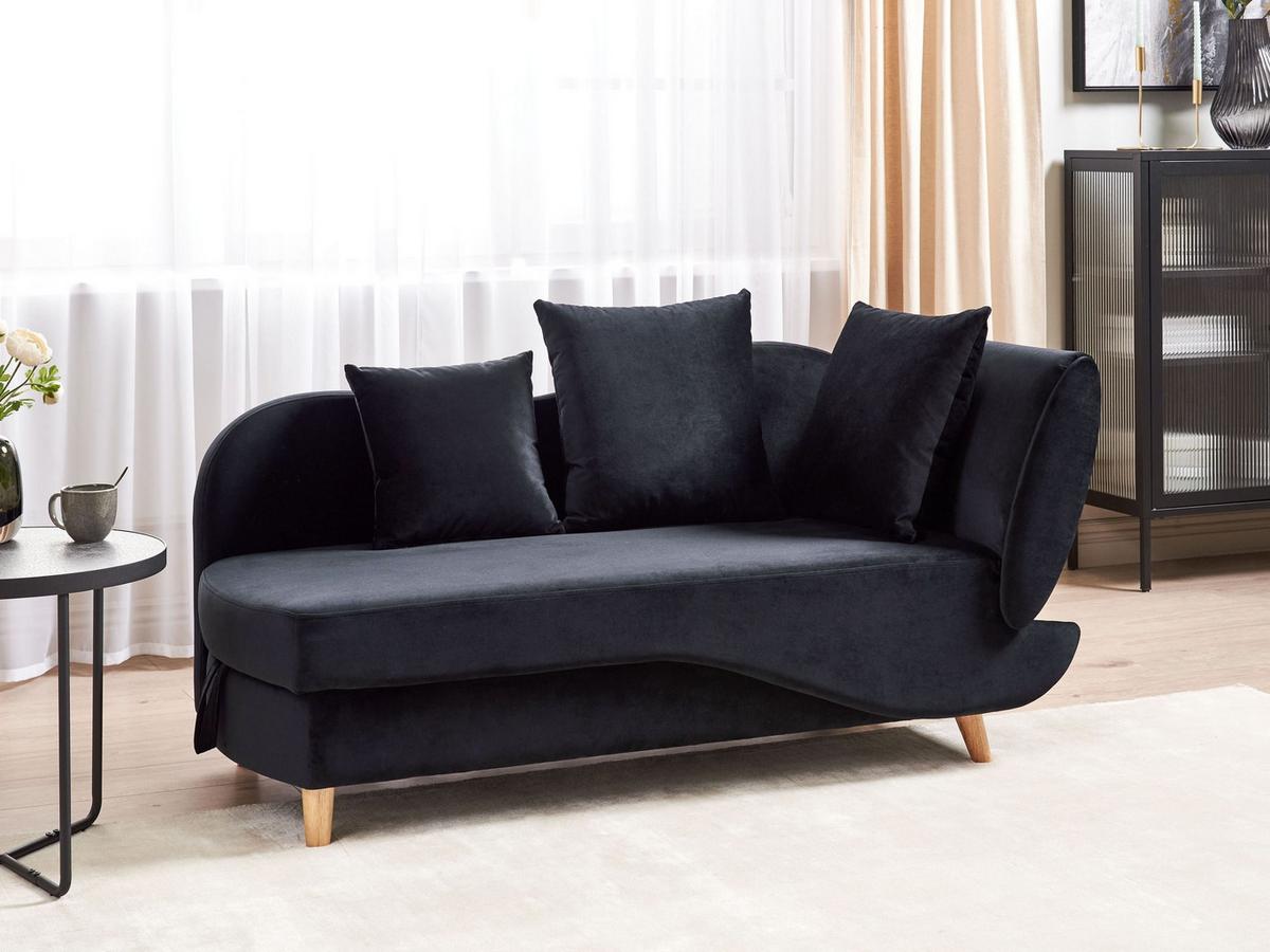 CHAISELONGUE-RECHTSSEITIGE mit Stauraum Samtstoff Schwarz Meri - Schwarz/Braun, Textil (155/76/69cm) - Beliani