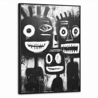 LEINWAND Bilder mit Rahmen - Malerei - Figuren - Schwarz - Abstrakt - 70x100 - Schwarz, Textil (70/100cm) - MuchoWow