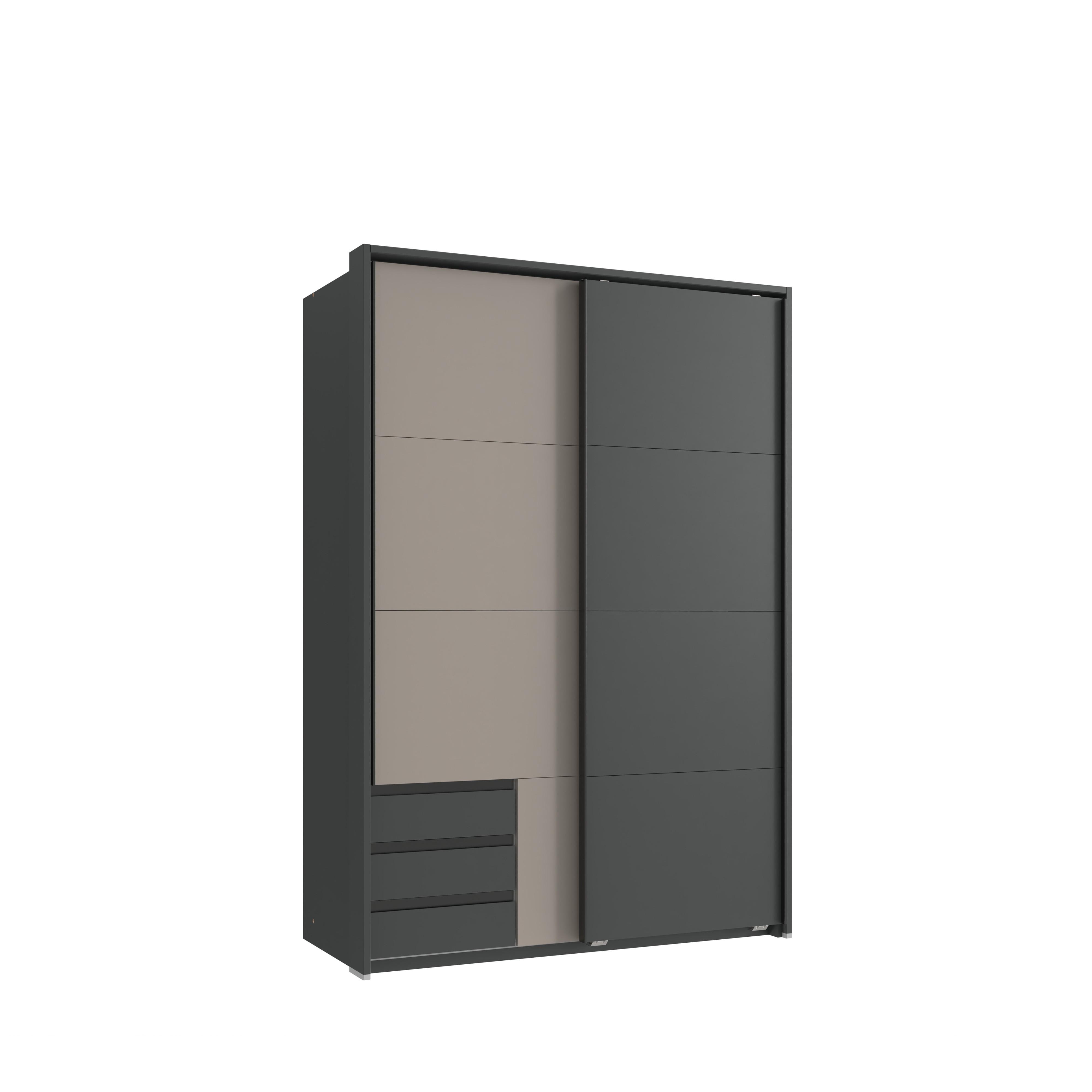 SCHWEBETÜRENSCHRANK 2-türig B138/H200/T65 cm, Passepartout-Kleiderschrank mit sichtbaren Schubkästen in Grafit, 1x Tür in Sandgrau / 22673 - Sandfarben/Graphitfarben, Holz/Holzwerkstoff (138/200/65cm) - luma-home