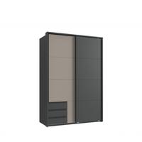 SCHWEBETÜRENSCHRANK 2-türig B138/H200/T65 cm, Passepartout-Kleiderschrank mit sichtbaren Schubkästen in Grafit, 1x Tür in Sandgrau / 22673 - Sandfarben/Graphitfarben, Holz/Holzwerkstoff (138/200/65cm) - luma-home