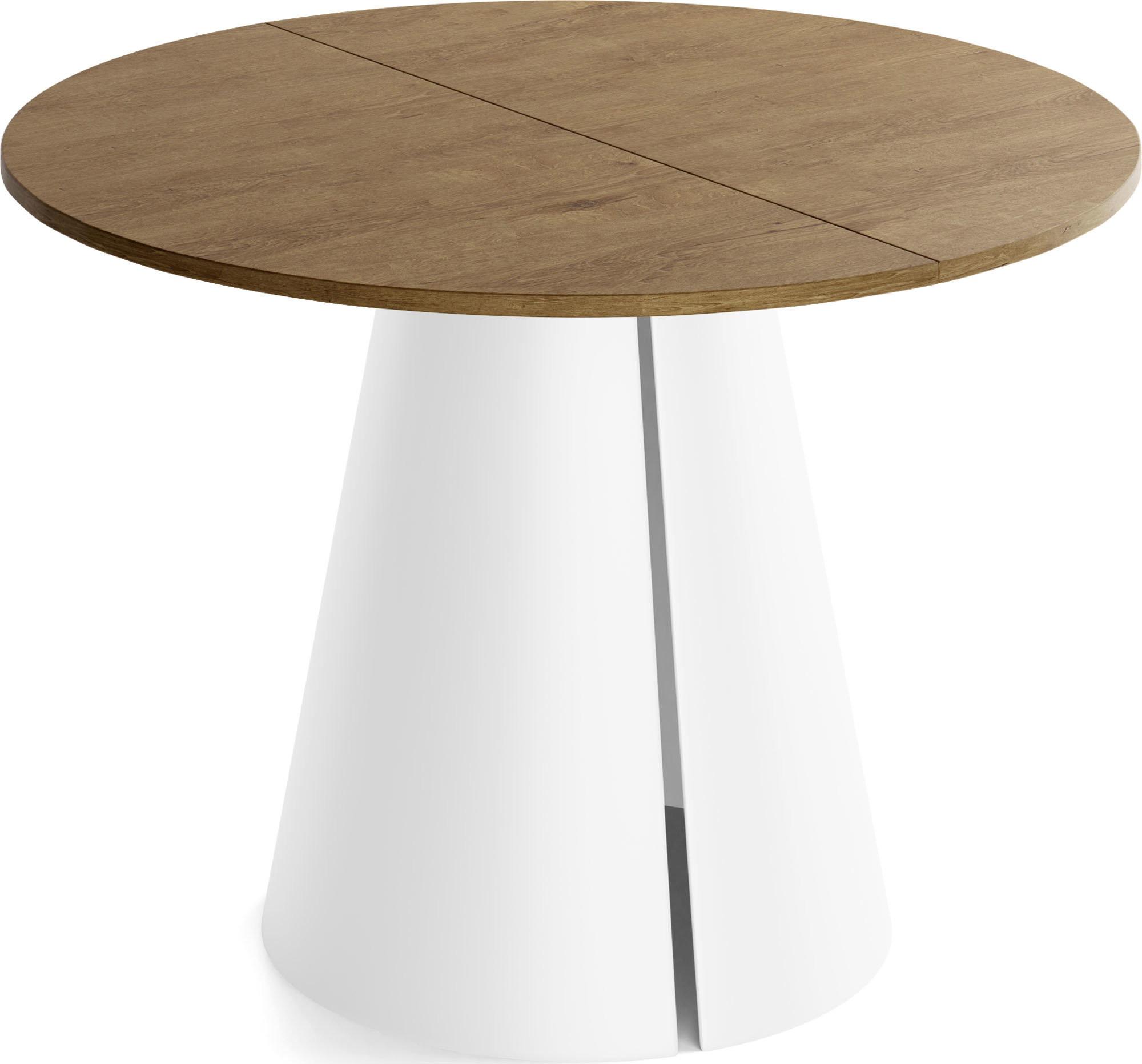 ESSTISCH Lamio runder ausziehbarer, Eiche Braun Rustikal 120-200/120/76 cm - Alteiche/Weiß, Holzwerkstoff/Metall (120/196/76cm) - WFL GROUP