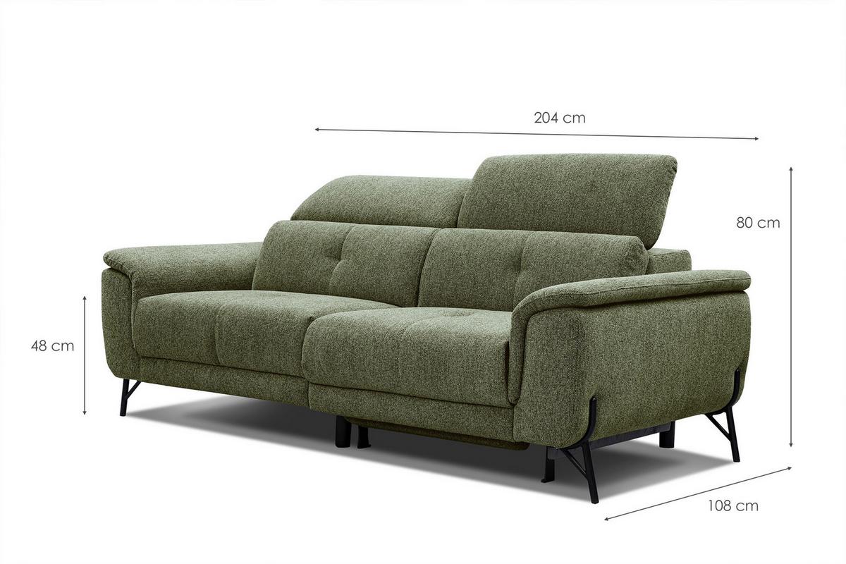 SOFA AVENA 3-Sitzer mit 1 Relaxfunktion, olivgrün - Olivgrün, Holzwerkstoff/Textil (204/80/108cm) - Wozimo