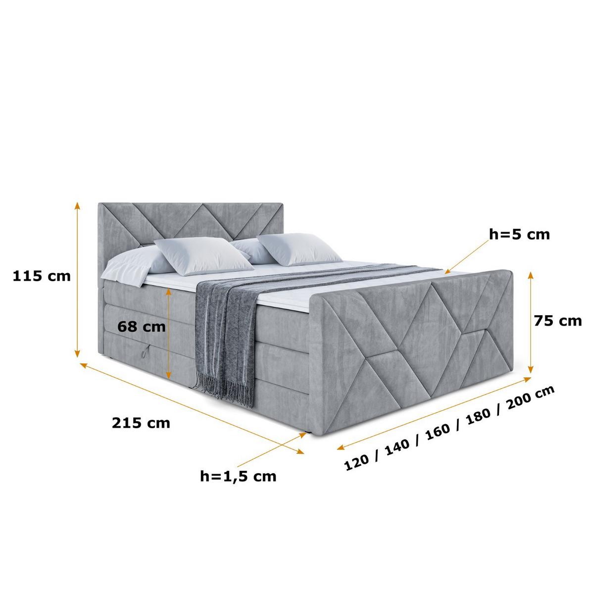 BOXSPRINGBETT BARWA-Z KING - 120x200 - H3/H4 - Grau - Grau, Holzwerkstoff (120/200cm) - ALTDECOR