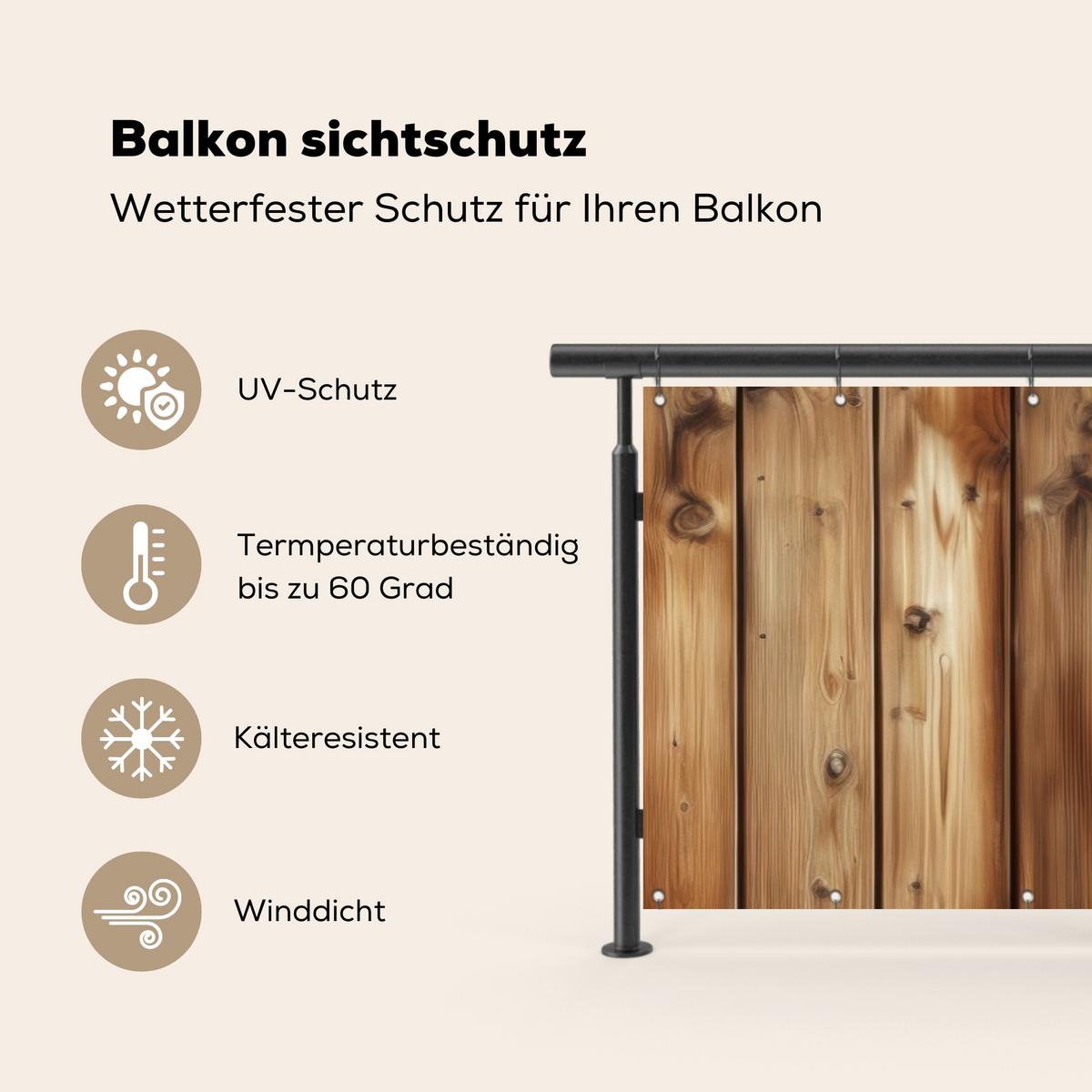 BALKON-SICHTSCHUTZ Holz - Regale - Braun Windschutz 300x90 cm - Buchefarben, Kunststoff (300/90cm) - MuchoWow