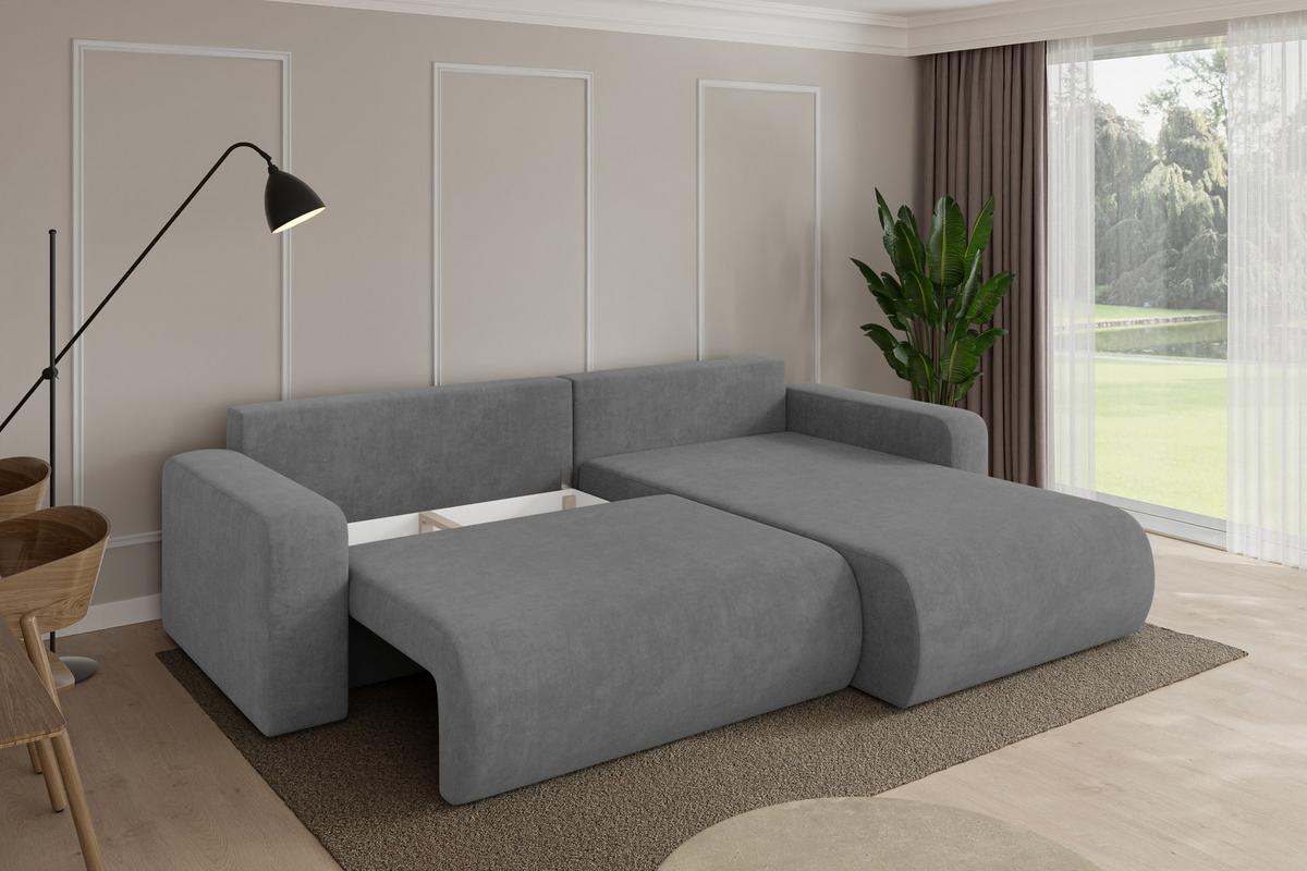 ECKSOFA mit Schlaffunktion Ottomane Rechts BERY-L 276x193x88 Grau Velours - Taupe/Schwarz, Holzwerkstoff/Kunststoff (276/193cm) - ALTDECOR