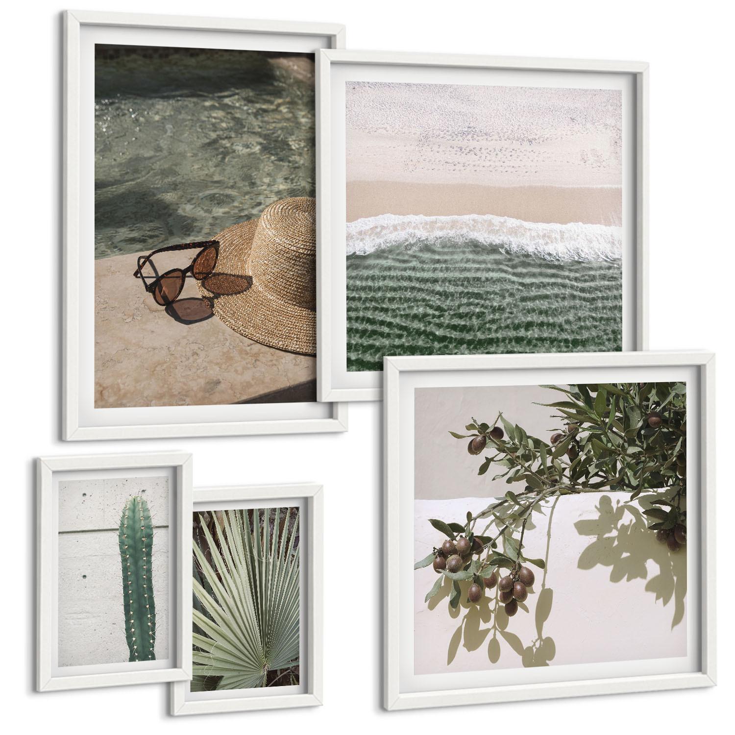 BILDER SET 5er Set - 50x50 cm & 20x30 cm & 40x60 cm Weißer Rahmen - Zubehör für tropische Pflanzen - Weiß, Kunststoff (40/60cm) - TULUP