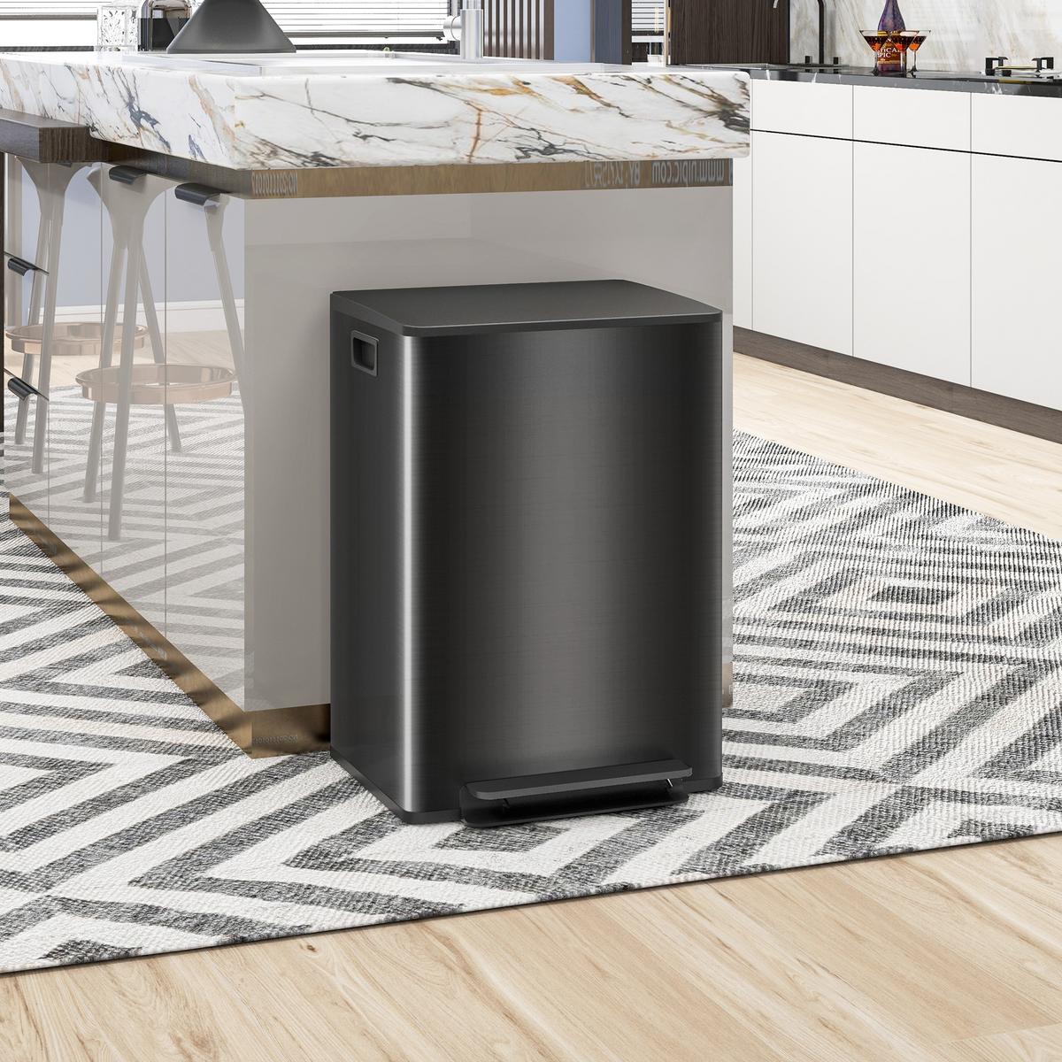 MÜLLEIMER 30l Edelstahl Kunststoff Schwarz - Schwarz, Metall (37.5/66.8/47.7cm) - HOMCOM