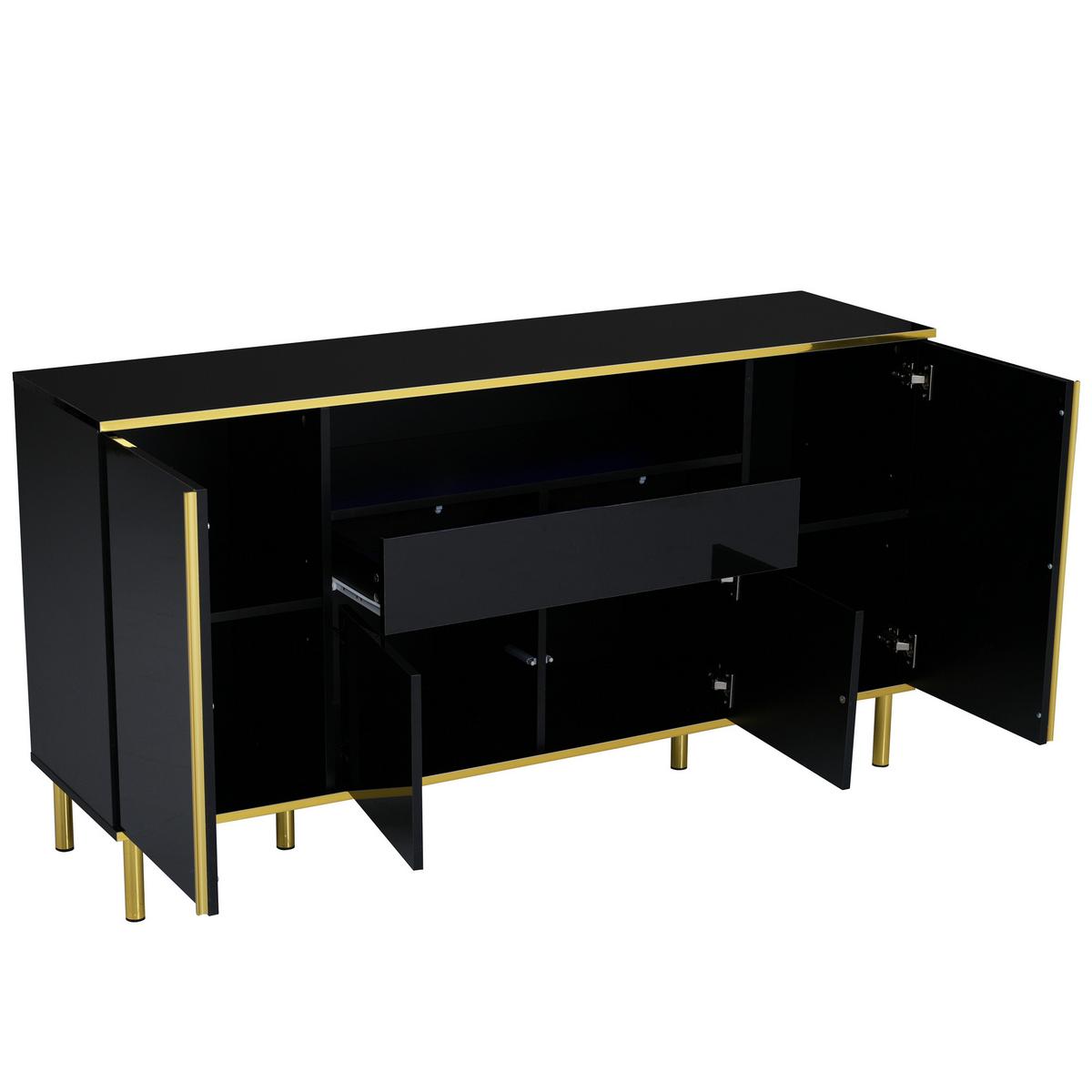 SIDEBOARD Schwarz mit LED 150/40/80 cm - Schwarz, Holzwerkstoff (40/80/150cm) - Urban Meuble