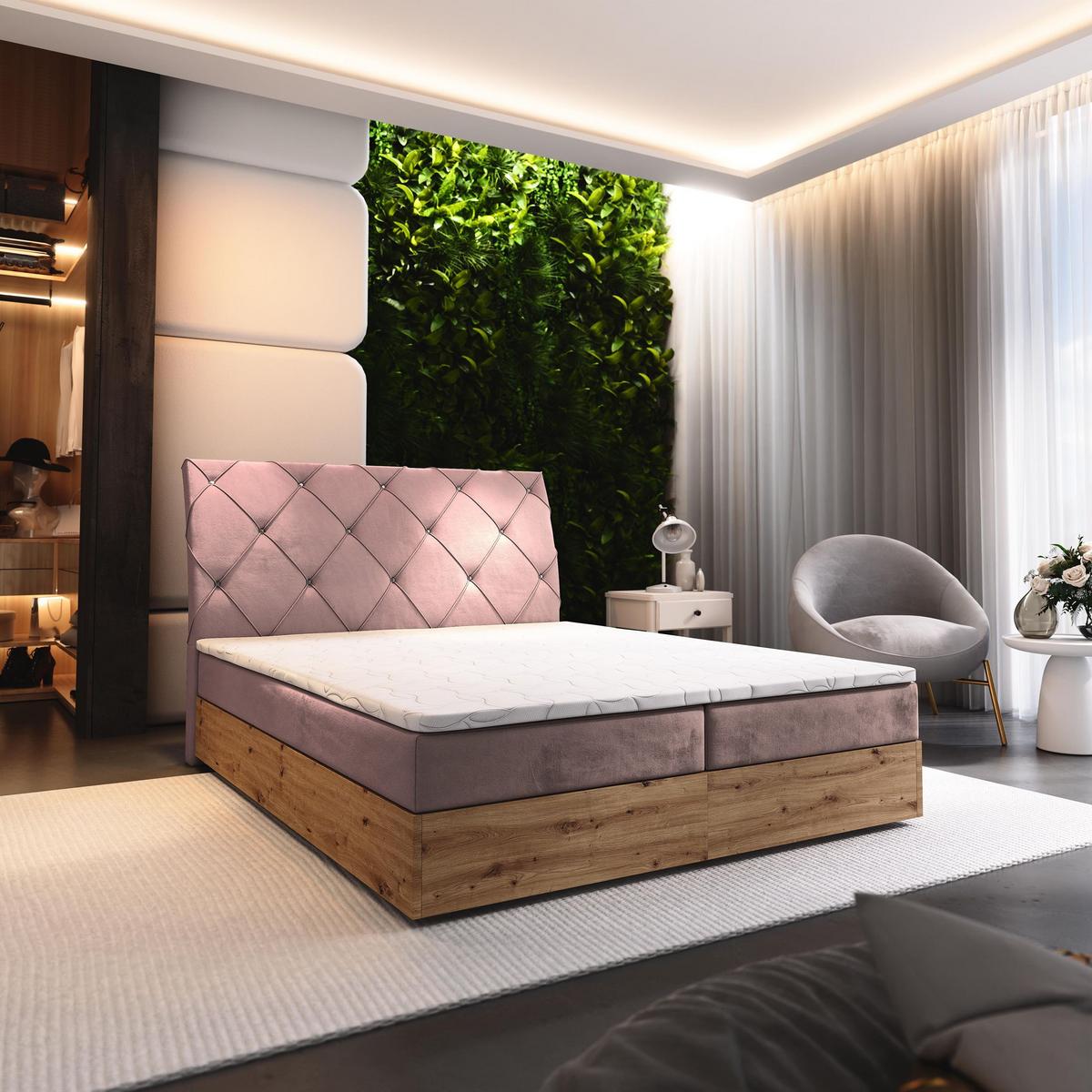 BOXBETT VELLANO 140x200 cm mit Matratze und Topper - Rosa - Rosa, Holz (140/200cm) - MASSENO