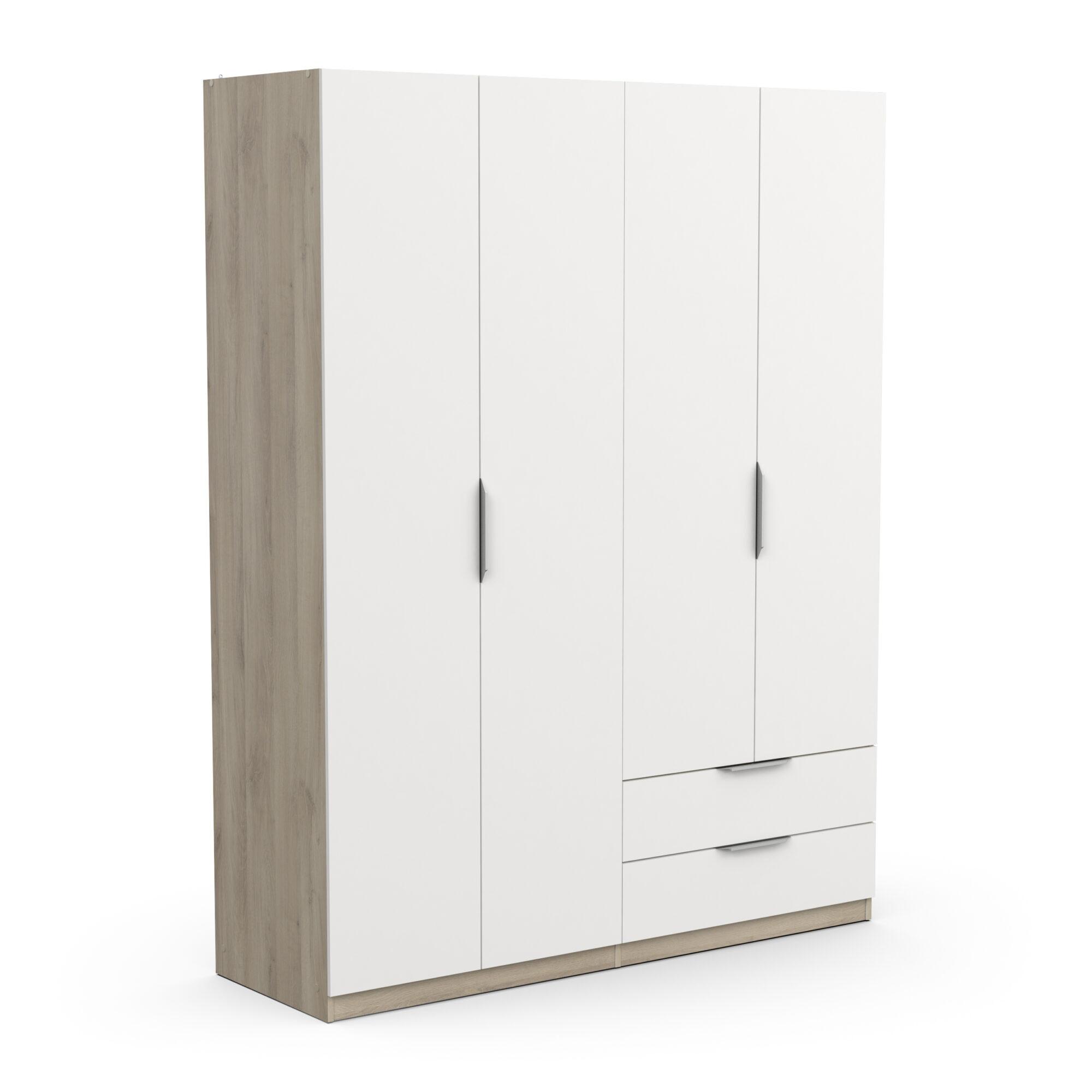 KLEIDERSCHRANK mit 4 Türen und 2 Schubladen Ghost - L157,3 cm - Weiß/Sonoma Eiche, Holzwerkstoff (51.1/203/204.5cm) - Demeyere