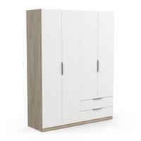 KLEIDERSCHRANK mit 4 Türen und 2 Schubladen Ghost - L157,3 cm - Weiß/Sonoma Eiche, Holzwerkstoff (51.1/203/204.5cm) - Demeyere