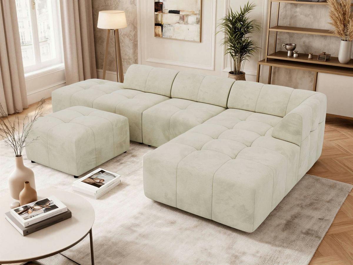 ECKSOFA GRIDA 4M L Beige Velvet - Rechts - Beige/Schwarz, Kunststoff/Textil (176/335cm) - MKS