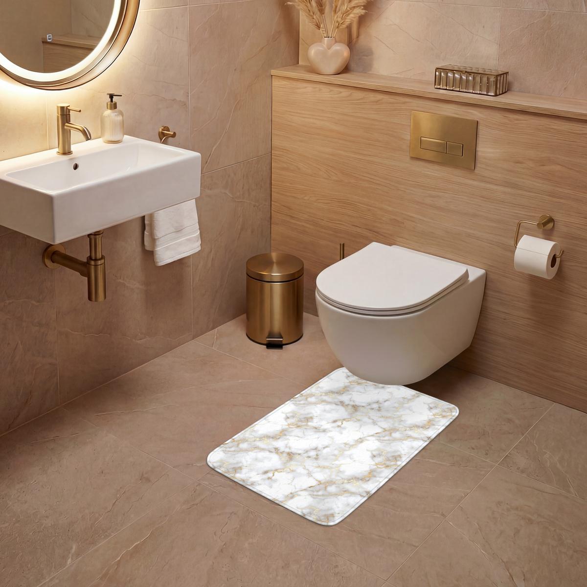WC-VORLEGER Goldene Adern - Marmor - Weiß WC Teppich 40x60 cm - Weiß, Textil (40/1cm) - OnlyWow