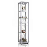 GLASVITRINE 33/37/176 cm mit Spiegel, LED, Schloss & 4 höhenverstellbaren Glasböden - Transparent/Silberfarben, Glas/Holzwerkstoff (37/176/33cm) - K-Möbel