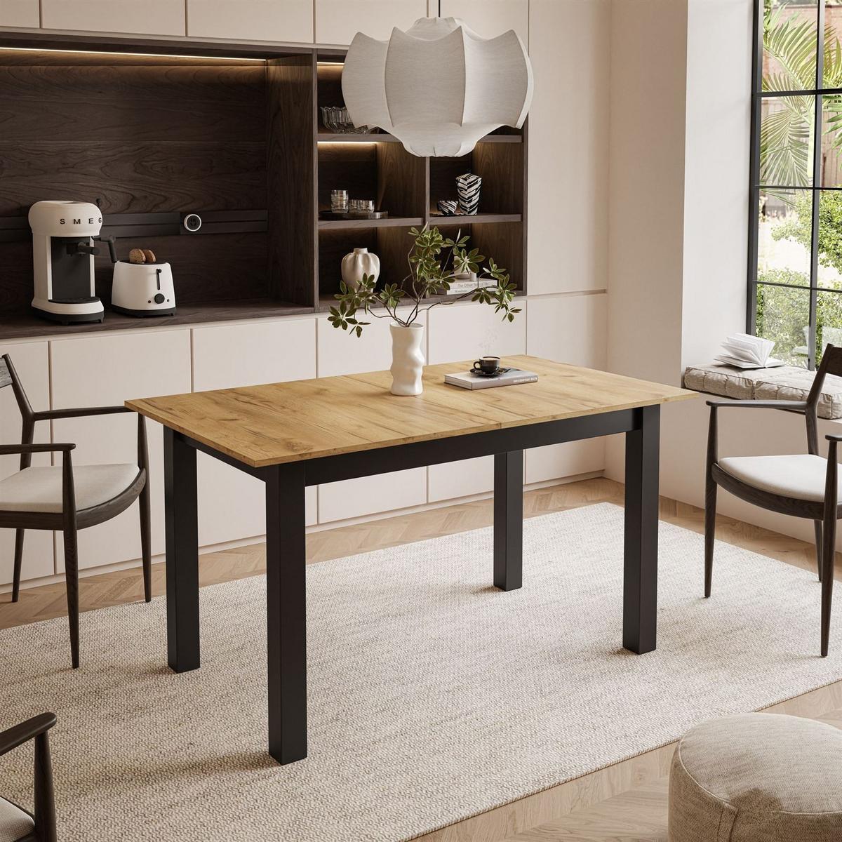 ESSTISCH ARTON 140-195 cm für 6-8 Personen - Eichefarben/Schwarz, Holzwerkstoff/Metall (140/80/77cm) - Lookway