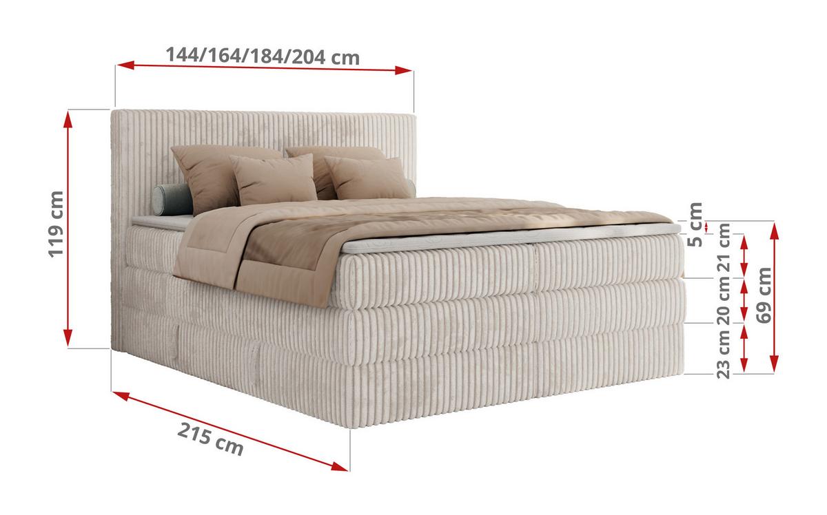 BOXSPRINGBETT TILIANO KING - 200/200 - Beige Cord - H4 - Beige, Holz/Textil (200/200cm) - MKS