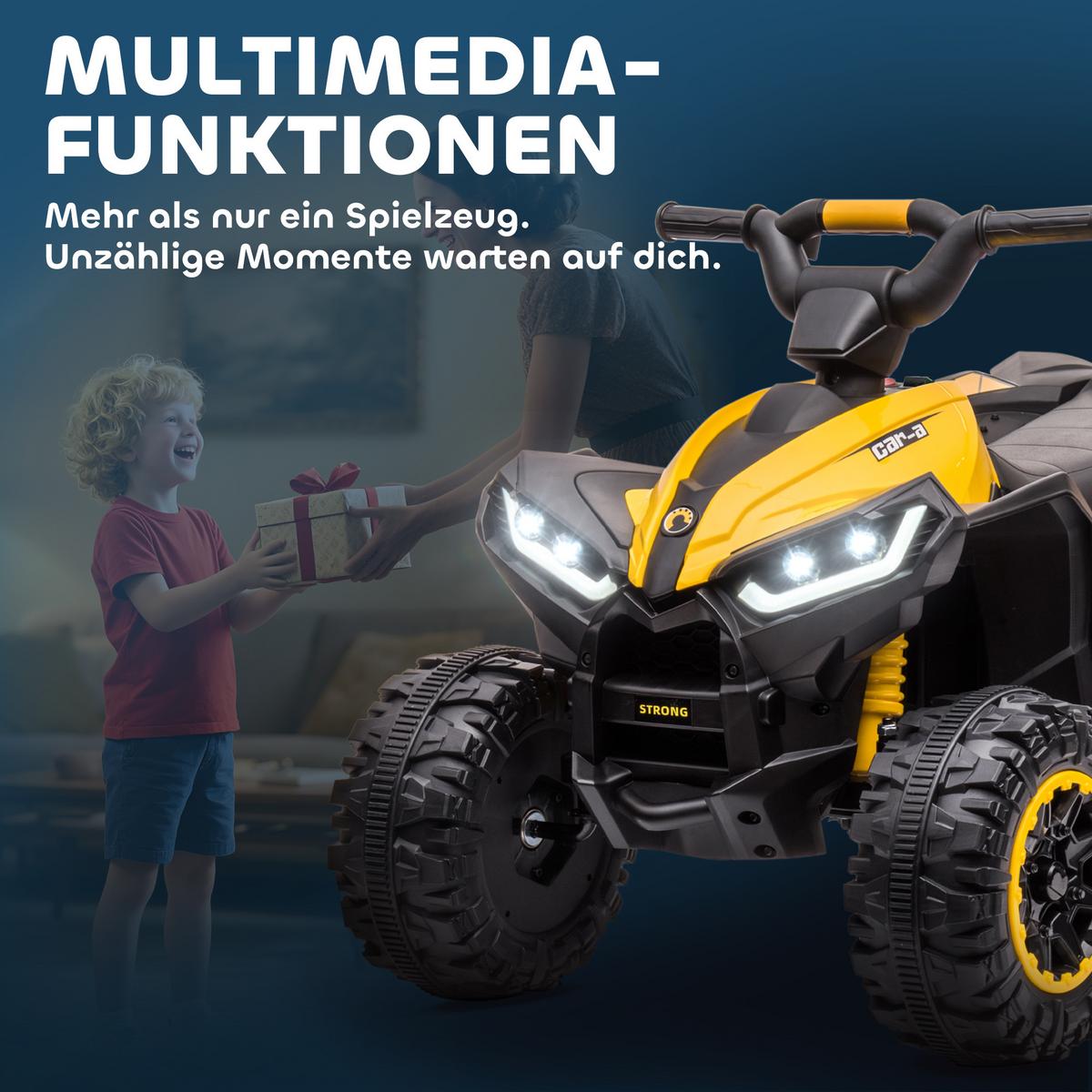ELEKTRO Quad für Kinder, 12V Kinder Quad mit USB-Anschluss, Gelb - Gelb, Metall (83/53/55.5cm) - HOMCOM