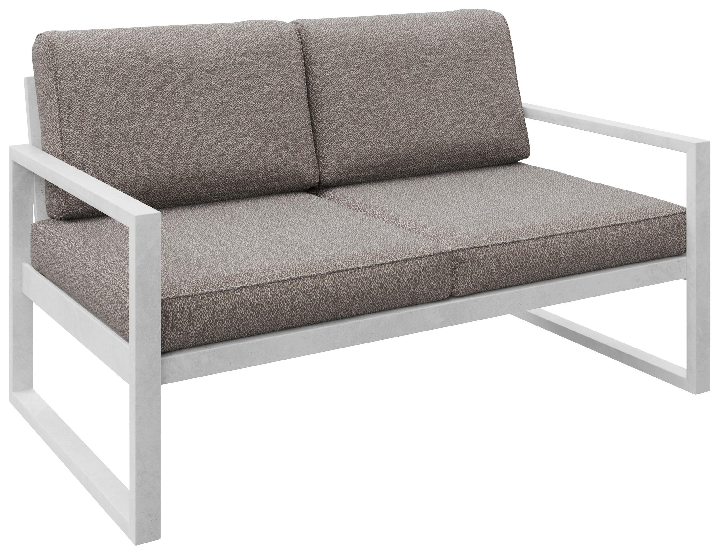GARTENBANK Bellano Outdoor 2-Sitzer Polster-Loungebank, Stahlgestell Weiß, Dunkelbeige 76/146/80 cm - Beige, Textil (146/86/80cm) - WFL GROUP