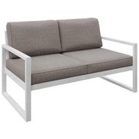 GARTENBANK Bellano Outdoor 2-Sitzer Polster-Loungebank, Stahlgestell Weiß, Dunkelbeige 76/146/80 cm - Beige, Textil (146/86/80cm) - WFL GROUP