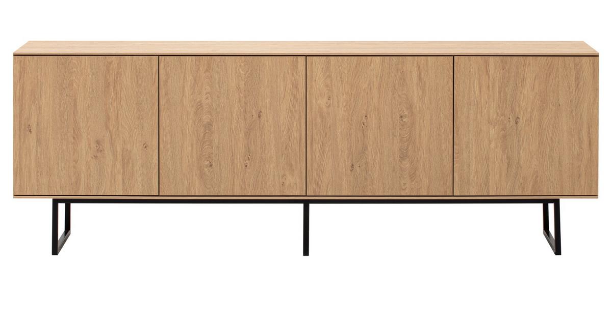 TV-LOWBOARD Eiche 200 x 70 cm, Flat-TV Unterschrank mit Komforthöhe, Push-To-Open-Funktion - Eichefarben/Schwarz, Holzwerkstoff/Metall (200/70/40cm) - Furn.Design