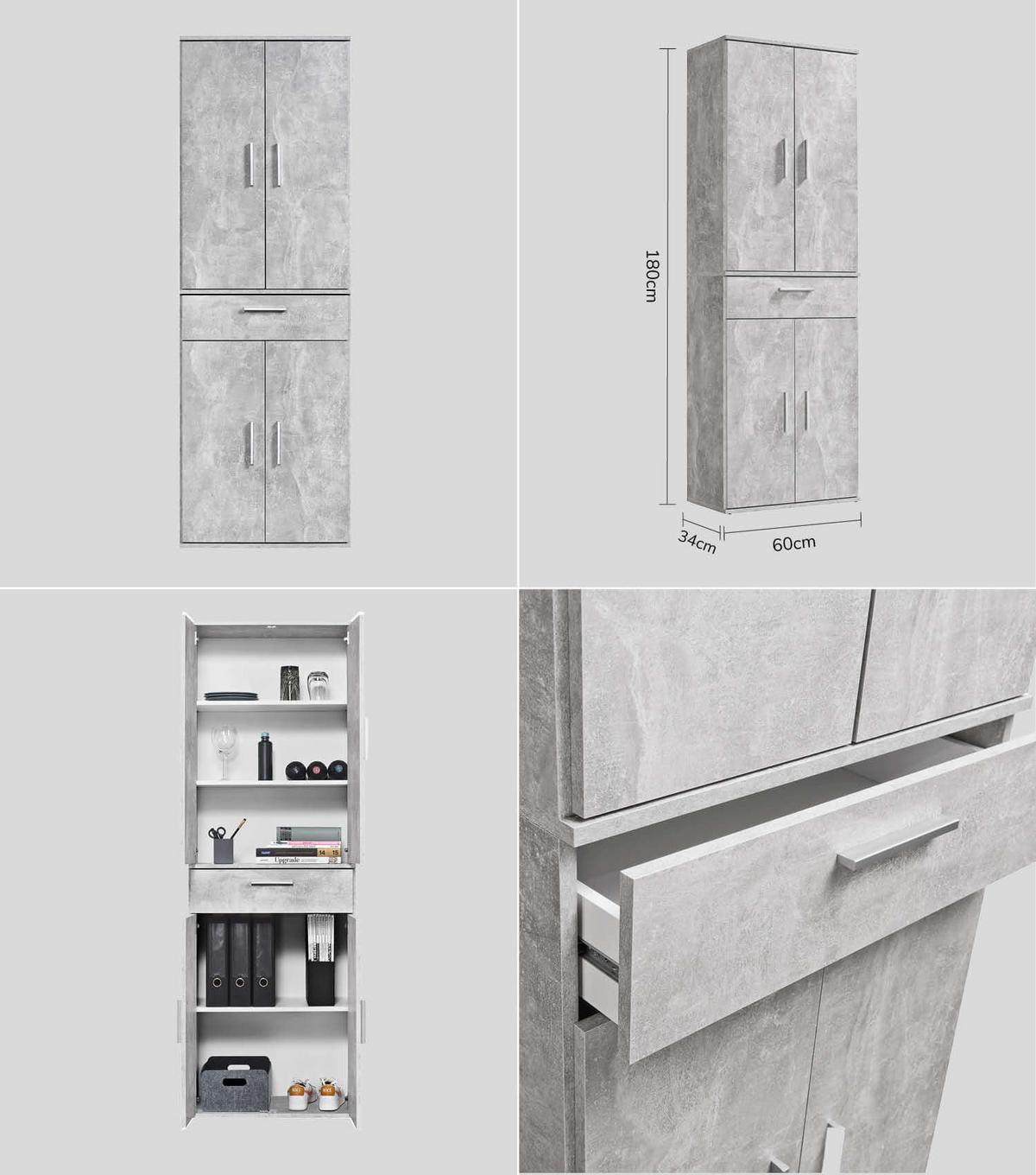 MEHRZWECKSCHRANK SET Der Allzweckwaffe - Silberfarben/Grau, Holzwerkstoff (60/180/34cm) - Mokebo