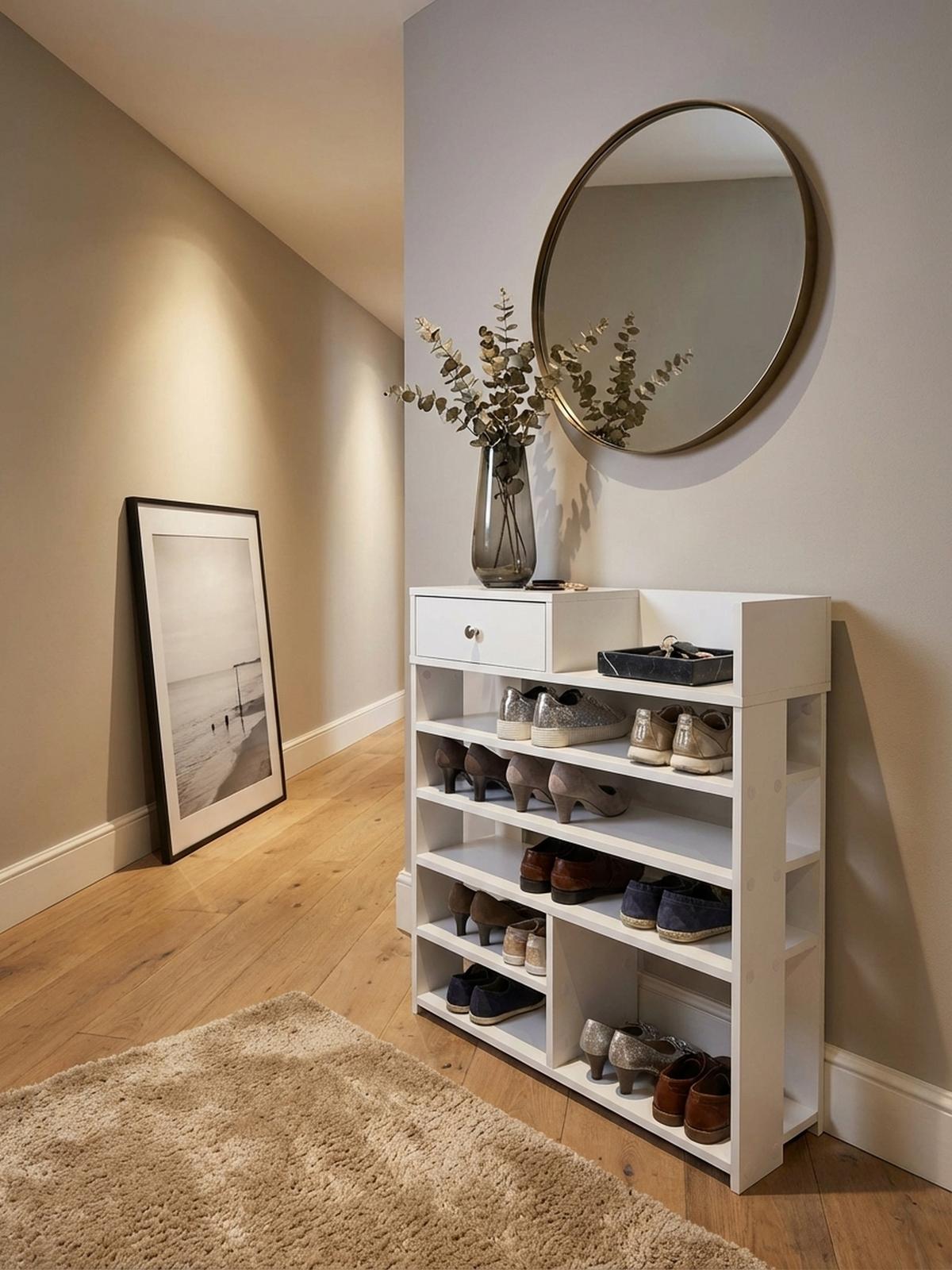 SCHUHREGAL – Weiß, 75x92,5x24 cm, 7 Fächer, mit Schublade, kompakt - Weiß, Holz/Metall (75/93/24cm) - KADIMA DESIGN