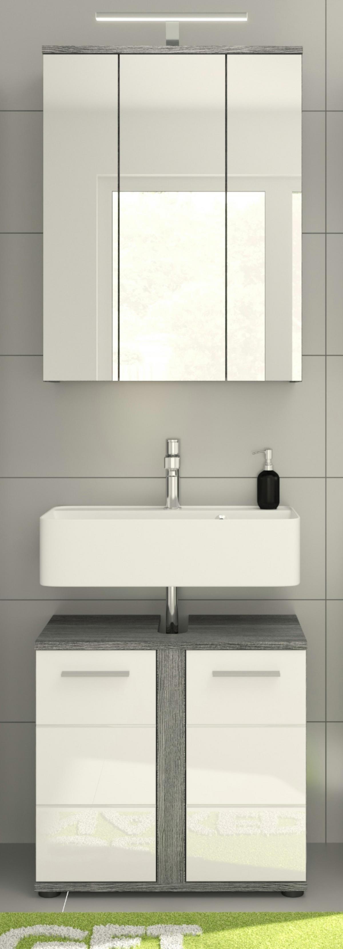 SPIEGELSCHRANK grau Rauchsilber 60 cm, Badschrank 3-türig - Grau, Glas/Holzwerkstoff (60/77/21cm) - Inn.Furn