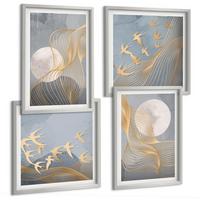 BILDER SET 4er Set - 50x50 cm & 40x60 cm Silberner Rahmen - Abstrakte Wellenkreise, grau - Silberfarben, Kunststoff (50/50cm) - TULUP