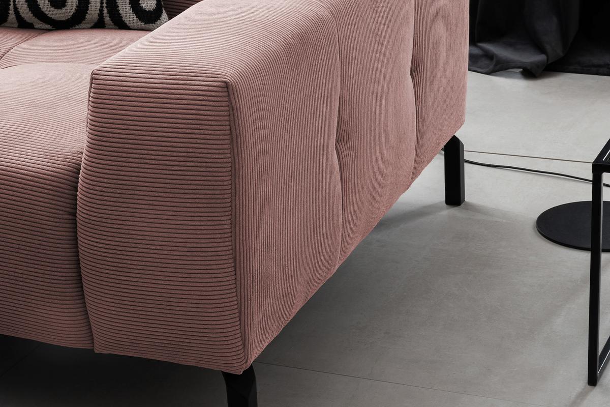 ECKSOFA MIT MOTORISCHEM SITZVORZUG OHIO Pink Cord Relaxfunktion - Schwarz/Rosa, Textil/Metall (311/219cm) - KAWOLA