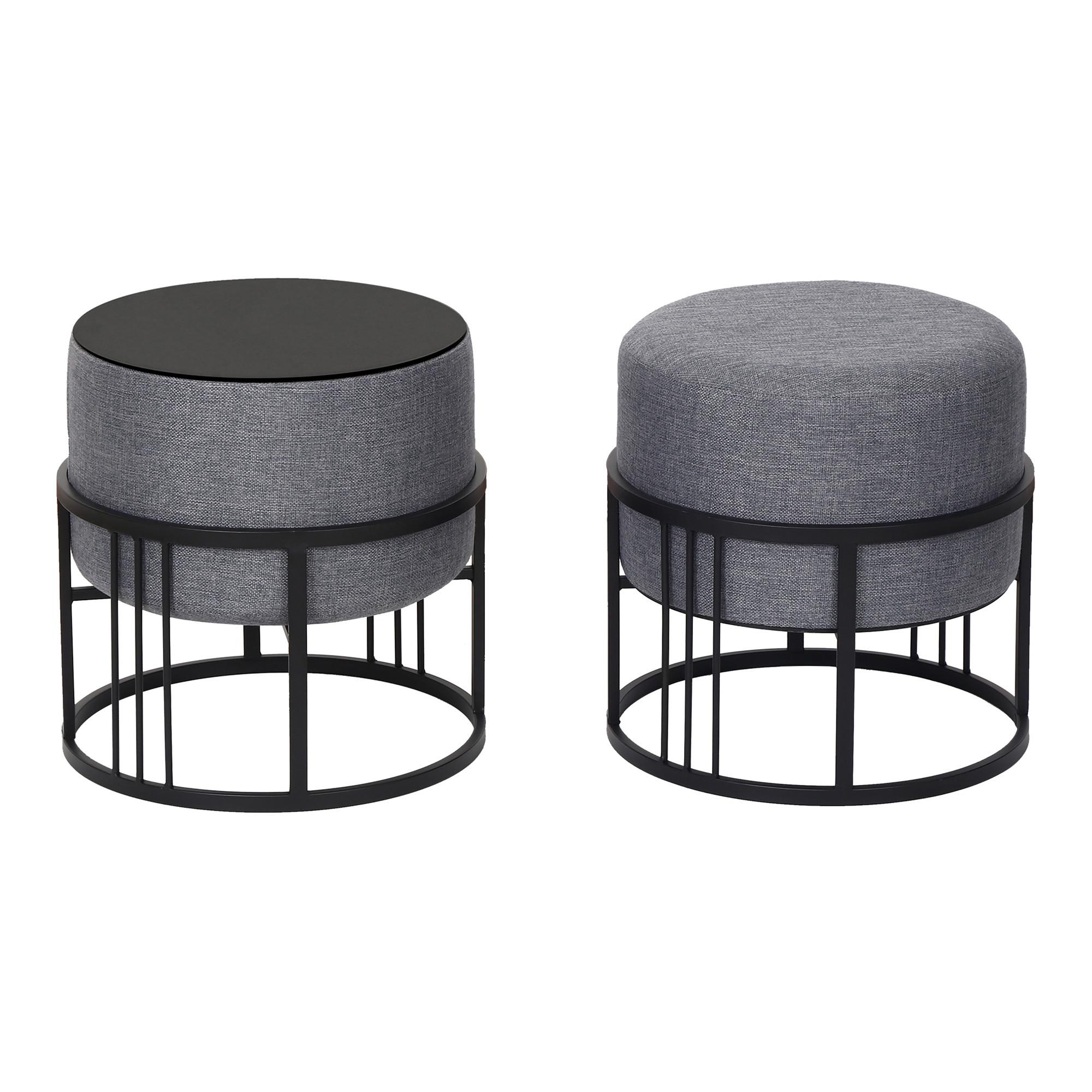HOCKER-SET 2-TLG. Tas - Dunkelgrau/Schwarz, Holzwerkstoff/Textil (38/38/38cm) - [en.casa]