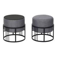 HOCKER-SET 2-TLG. Tas - Dunkelgrau/Schwarz, Holzwerkstoff/Textil (38/38/38cm) - [en.casa]