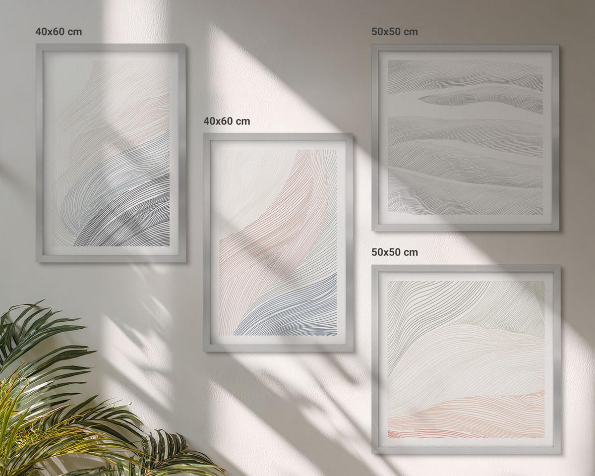 BILDER SET 4er Set - 50x50 cm & 40x60 cm Silberner Rahmen - Abstrakte Pastellwellen - Silberfarben, Kunststoff (50/50cm) - TULUP