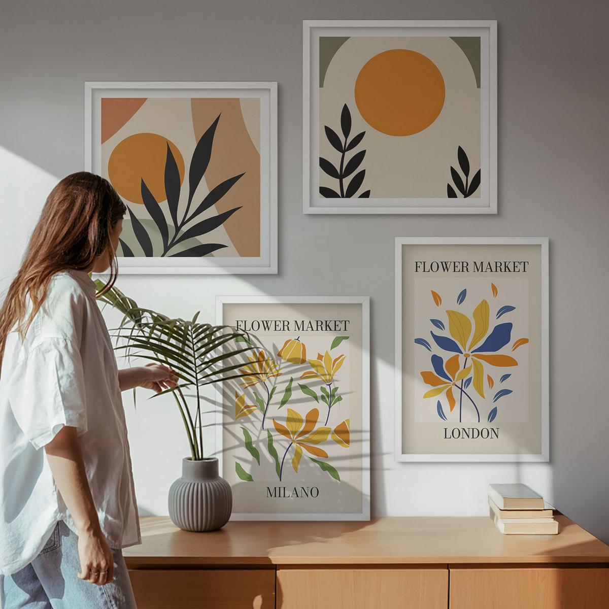 BILDER SET 4er Set - 50x50 cm & 40x60 cm Weißer Rahmen - Blumenposter Paris Mailand - Weiß, Kunststoff (50/50cm) - TULUP
