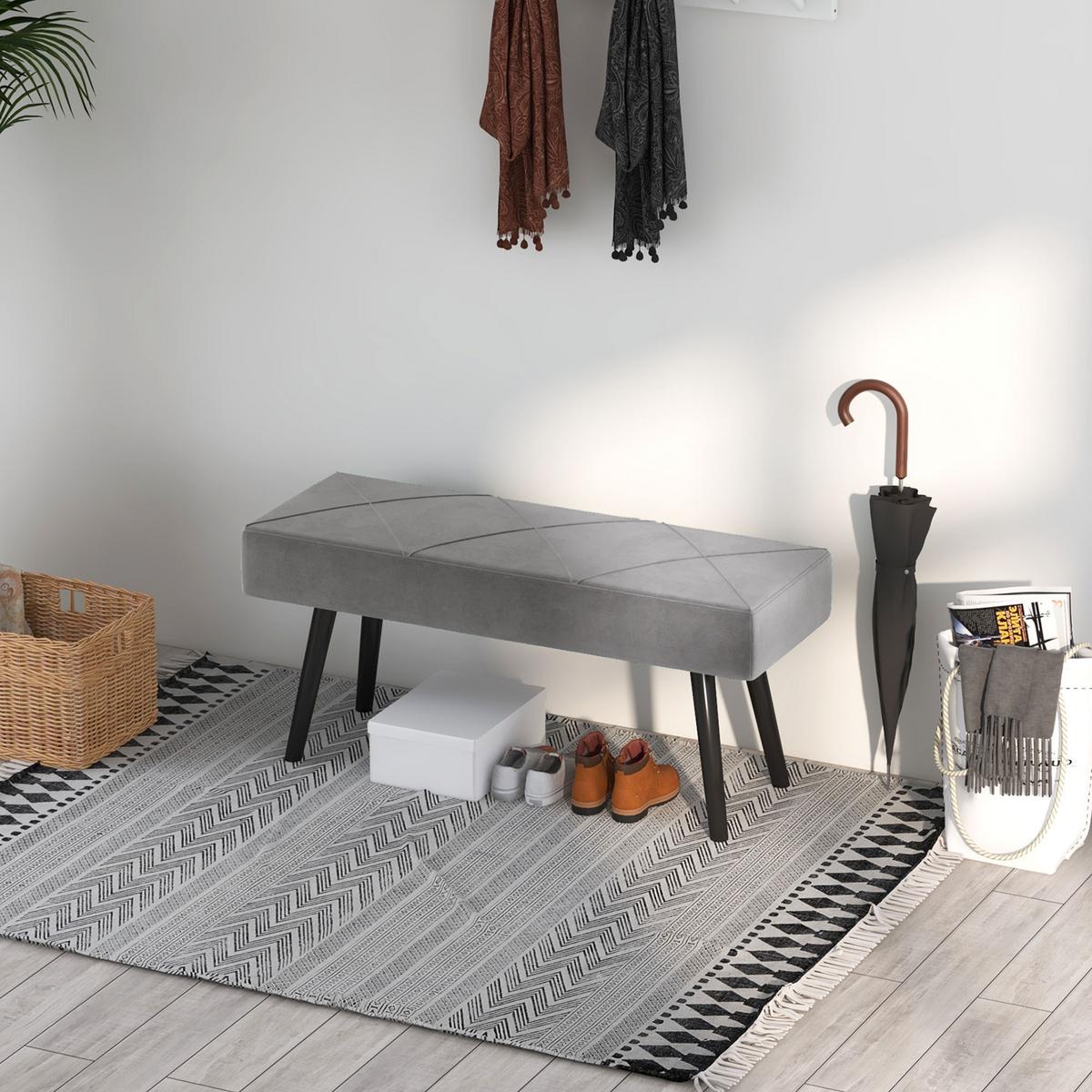 BETTBANK mit X-Muster, in Samtoptik, bis 120 kg Belastbar, Grau - Grau, Kunststoff (36/45/100cm) - HOMCOM