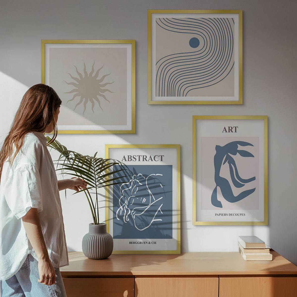 BILDER SET 4er Set - 50x50 cm & 40x60 cm Goldrahmen - Matisses stilvolle abstrakte Muster - Goldfarben, Kunststoff (50/50cm) - TULUP