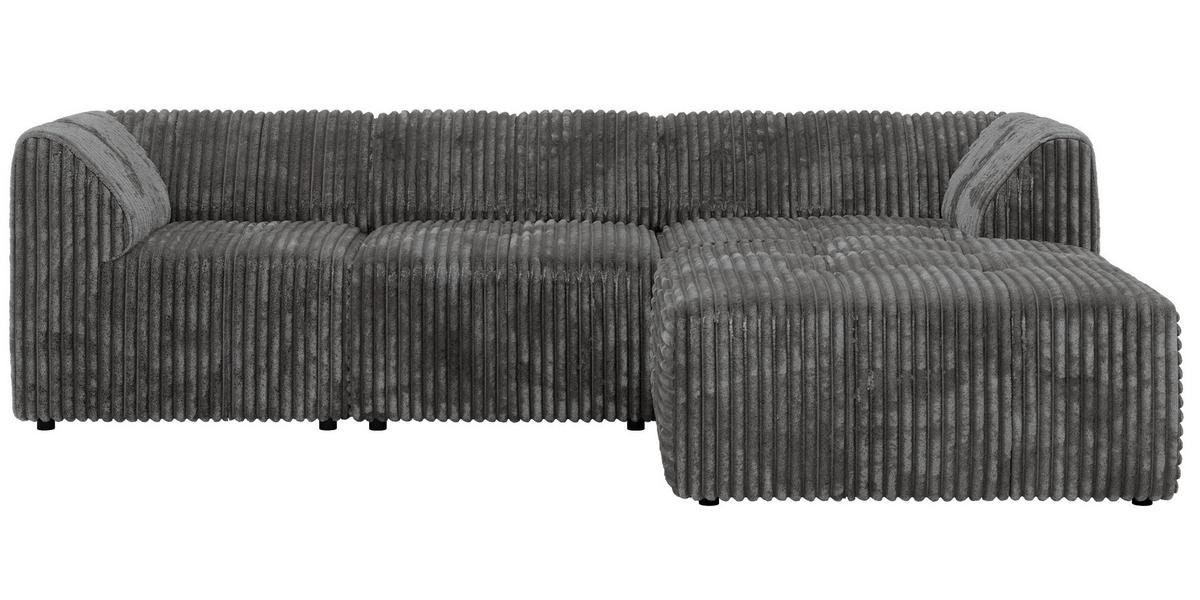 ECKSOFA VORITA L 3M - Grau Cord - Rechts Seite - Schwarz/Grau, Kunststoff/Textil (176/267cm) - MKS