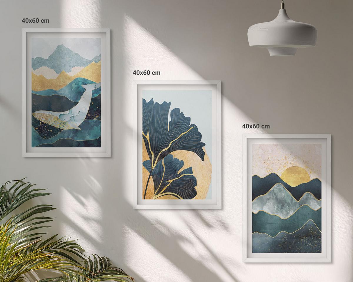 BILDER SET 3er Set - 40x60 cm Weißer Rahmen - Abstrakte Bergansichten - Weiß, Kunststoff (40/60cm) - TULUP