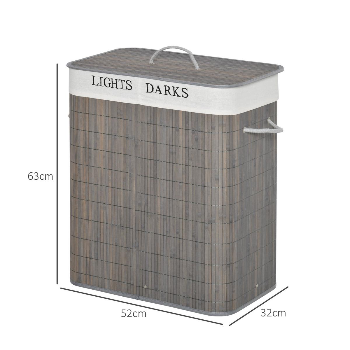 WÄSCHEKORB schmal mit Deckel 100L, Badezimmer, Bambus, Grau - Grau, Naturmaterialien (32/63/52cm) - HOMCOM