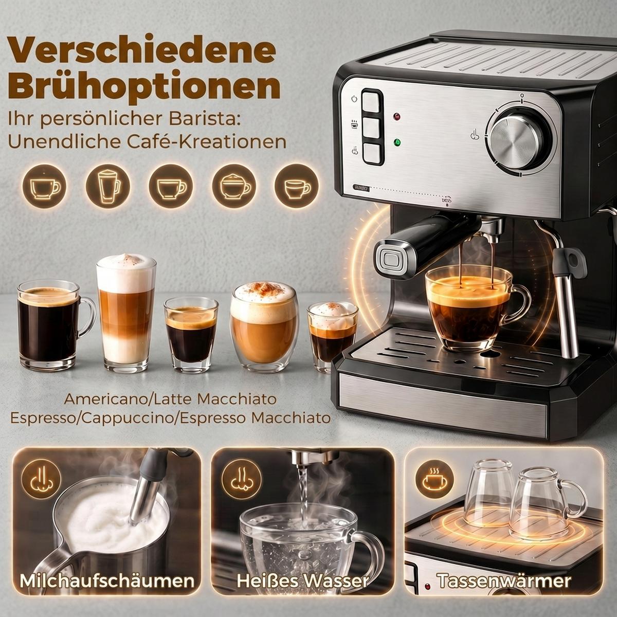 KAFFEEMASCHINE Edelstahl Schwarz - Schwarz, Metall (22/28/29cm) - HOMCOM