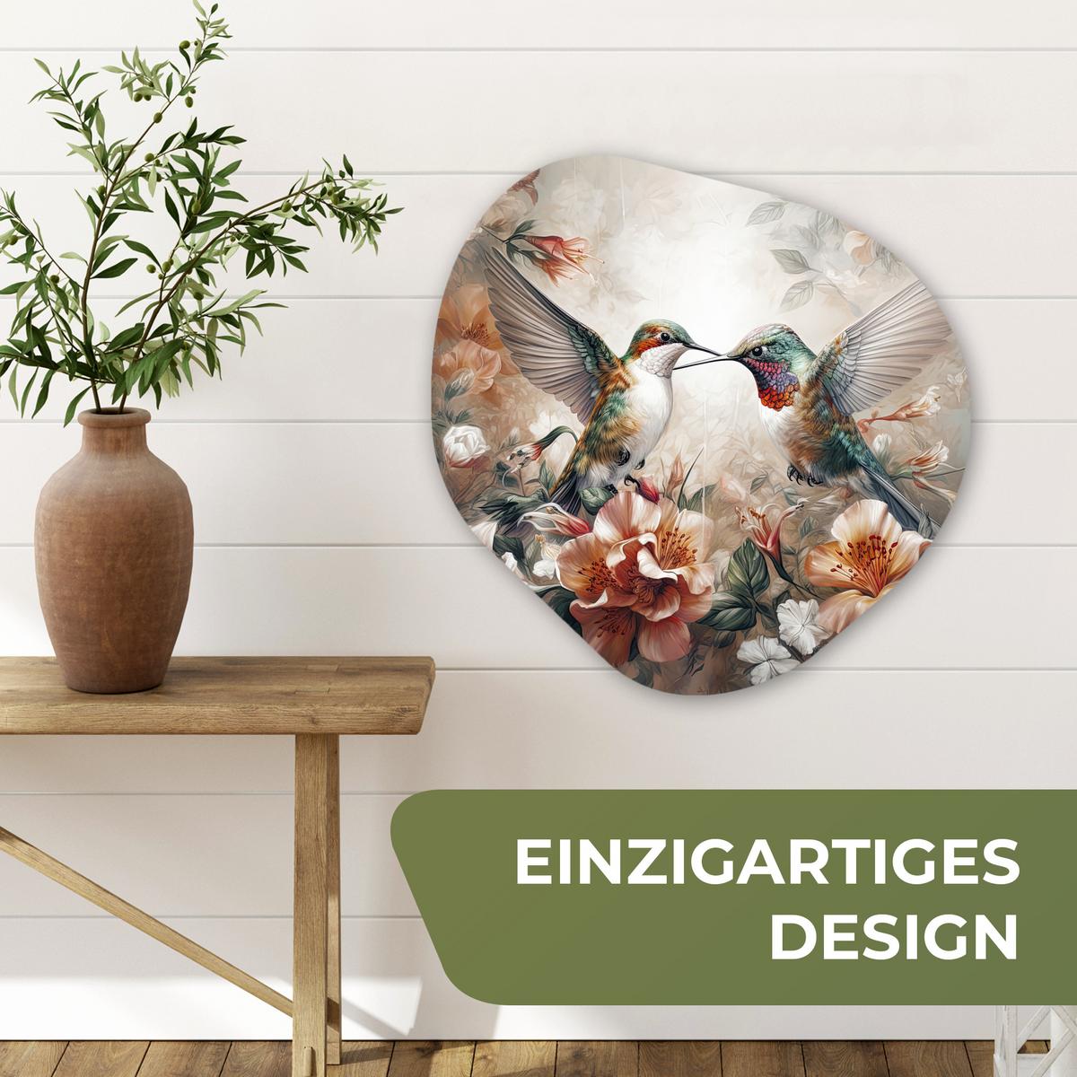 WANDBILD Kolibri - Vögel - Blumen - Natur Wandbild 60x60 cm - Altrosa, Kunststoff (60/60cm) - MuchoWow