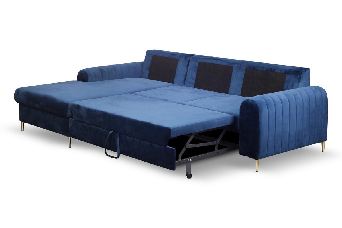 ECKSOFA VERONA L-S Blau Velours-Stoff mit Schlaffunktion - Blau, Holz (251/164cm) - MASSENO