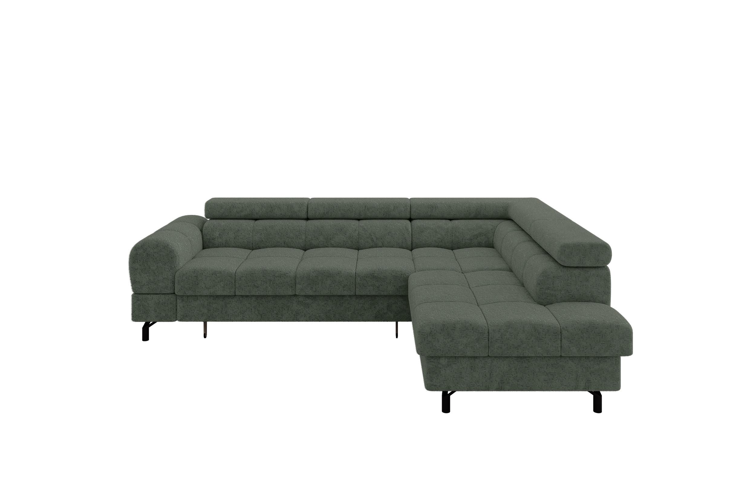 ECKSOFA mit Schlaffunktion Ottomane Rechts LUMA-L 272x203x70 Grün Velours - Schwarz/Grün, Holzwerkstoff/Kunststoff (203/272cm) - ALTDECOR