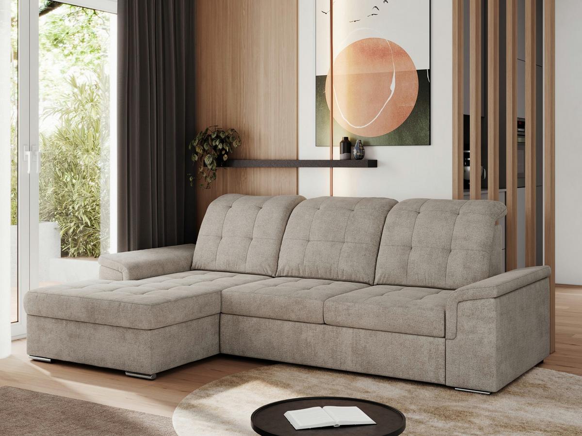 ECKSOFA MADRITO L - Beige Struktur - Links - Beige/Silberfarben, Textil/Metall (160/256cm)