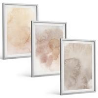 BILDER SET 3er Set - 40x60 cm Silberner Rahmen - Warme Aquarell-Pastelltexturen - Silberfarben, Kunststoff (40/60cm) - TULUP