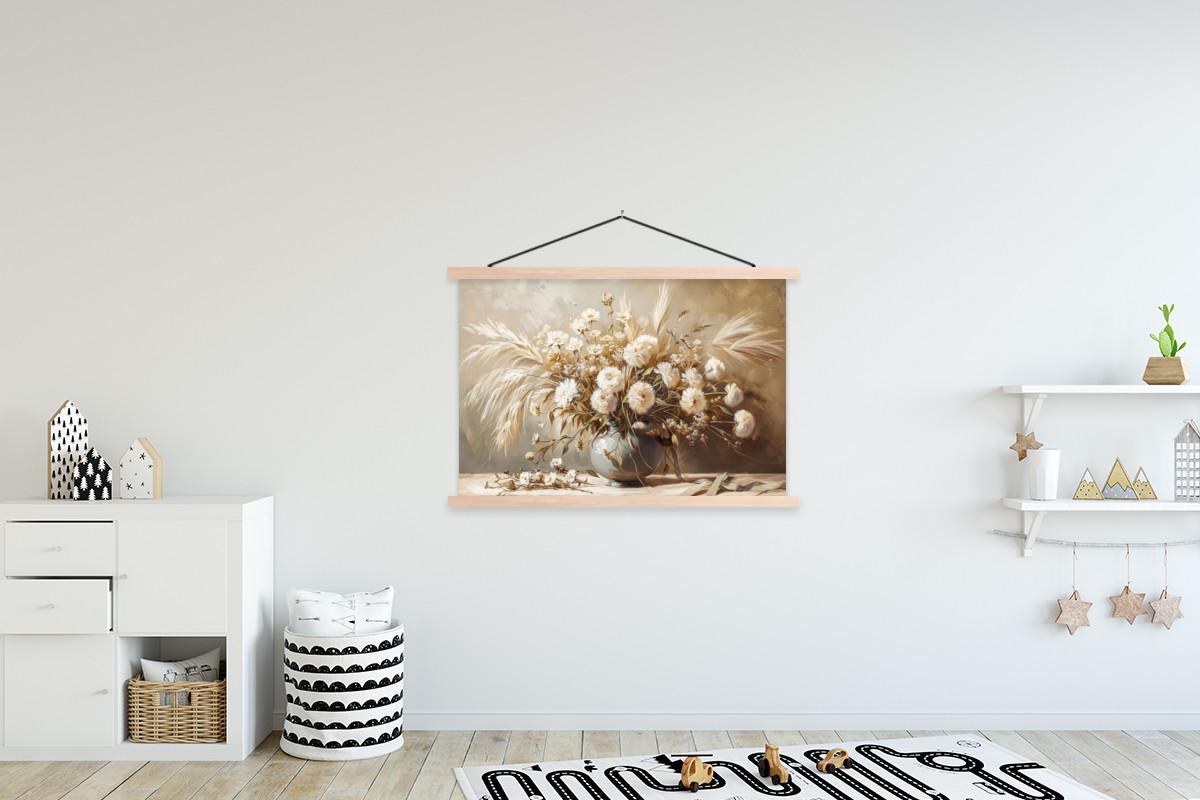 POSTER MIT MAGNETLEISTEN Blumen - Vase - Stilleben - Beige Magnetleiste 120x80 cm - Creme, Textil (120/80/0.15cm) - MuchoWow