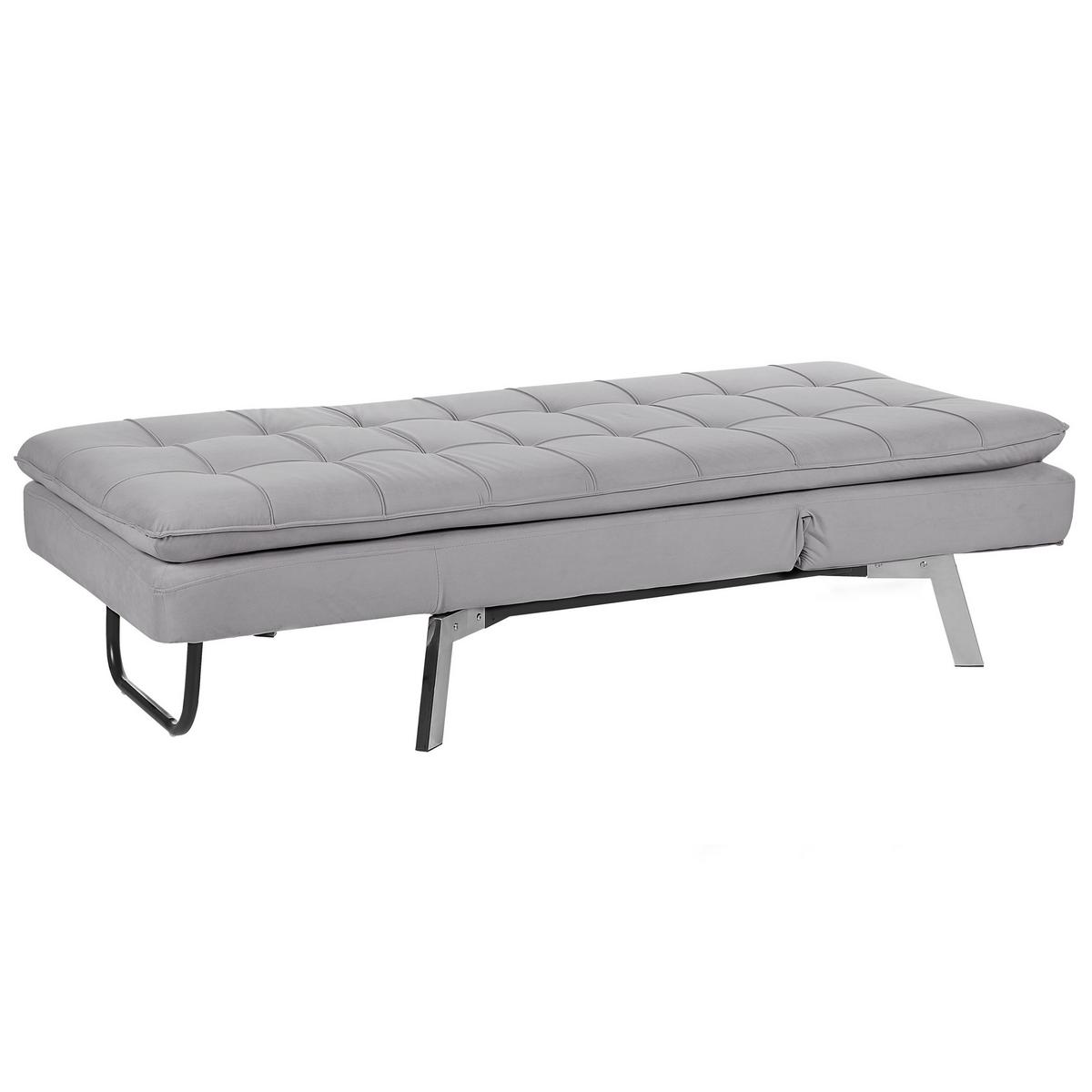 RELAXLIEGE Samtstoff hellgrau verstellbar Loiret - Silberfarben/Grau, Textil (179/93/76cm) - Beliani
